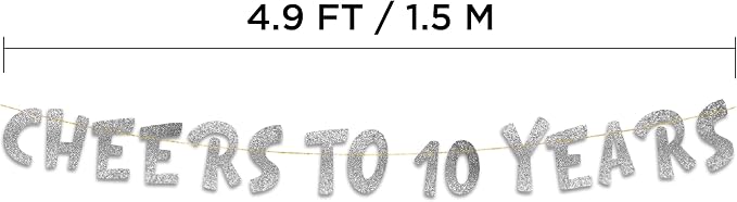 Pre-Strung Cheers to 10 Years Silver Glitter Banner - Image 4