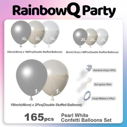 RainbowQ 165 Pcs Double Stuffed Pearl White Balloons Arch Different Sizes | - Image 4