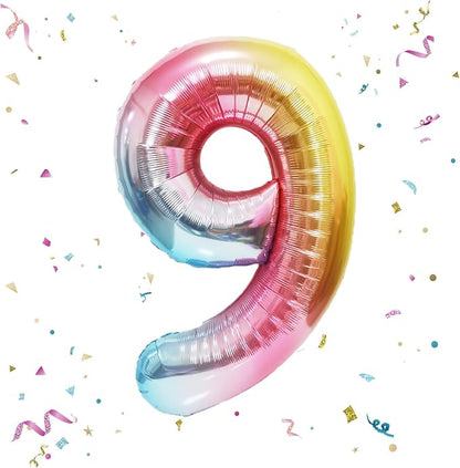 40 Inch Giant Rainbow Number 9 Balloons, Birthday Balloons, Helium Mylar Foil by Unknown