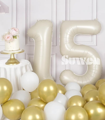 SUWEN 40 Inch Cream White Large 15 Number Balloons Big Foil Helium Number - Image 2