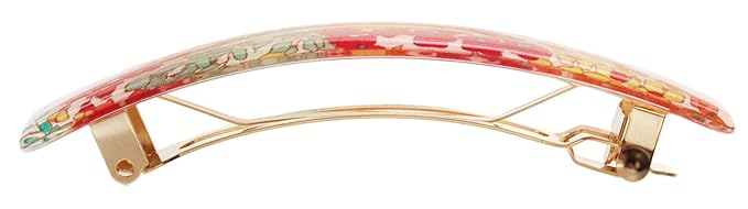 France Luxe Classic Rectangle Barrette - Floral Rhapsody Pink/Green