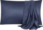 uxcell 2 Pack Silk Satin Pillowcase for Hair and Skin, Cool, Silky, Soft Breathable Pillow Cases Travel Size 14x20 Inch Sateen Pillowcase Navy with Envelope Closure