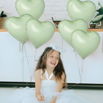 Green Heart Ballloons, 18 Inch Pastel Green Foil Love Heart Shaped Balloons - Image 3
