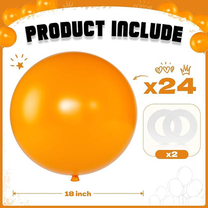 Orange Balloons 18 Inch 24 Pack Matte Helium Latex Round Balloons - Image 2