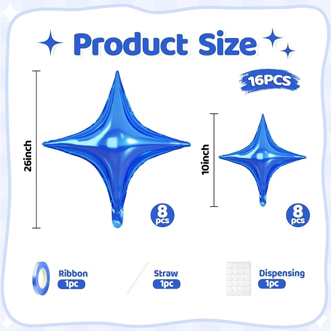 Blue Star Balloons, 26 Inch and 10 Inch Blue Stars Shaped Balloon - Image 2