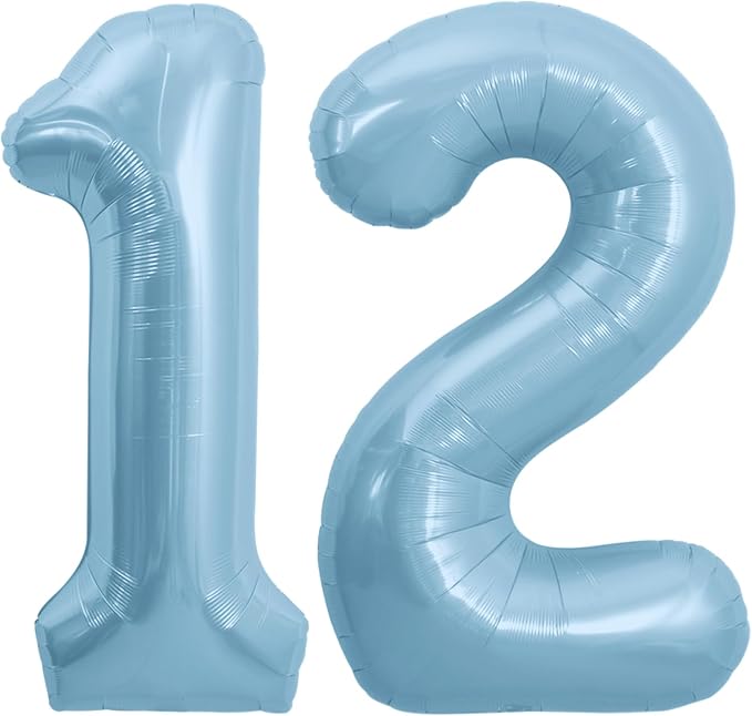 TONIFUL 40 Inch Pastel Blue Number 12 Foil Balloons Large Mylar Foil Digit 12 by TONIFUL
