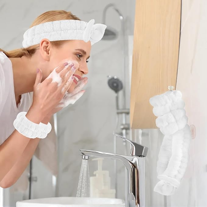 Face Wash Set - Microfiber Headband, Wristbands with Holder for Face Washing and Absorbent Spa Experience
