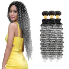 30 32 34 Inch Ombre Bundles Human Hair Grey Deep Wave Bundle Brazilian Virgin Remy Hair Extensions Double Weft 2 Tone Black and Silver Deep Wave Bundle Hair Weave 300g
