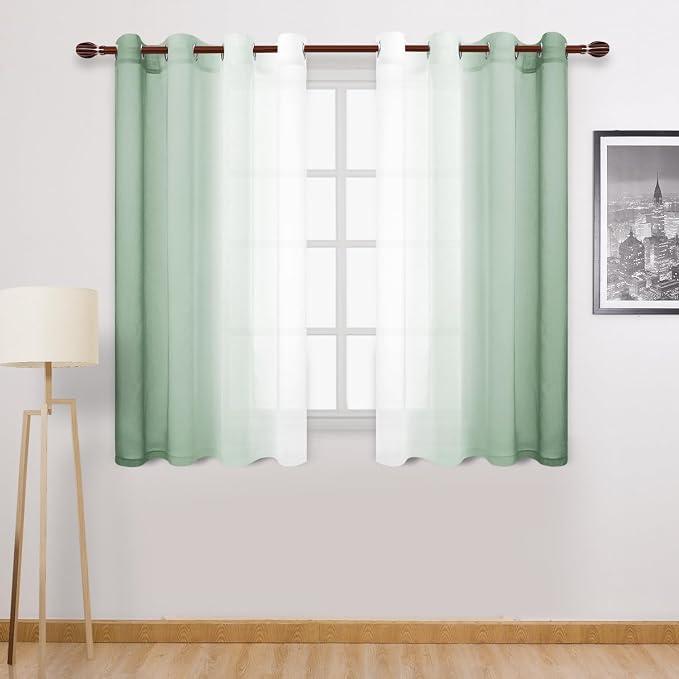 DWCN Light Sage Faux Linen Ombre Sheer Curtains by DWCN