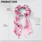 Cherry Blossom Elastic Ribbon Hair Ties 2 Pcs Pink Black Scarf Scrunchies Travel Accessory for Thick Thin Hair Satin Ponytail Scrunchy with Tails