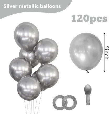 120Pcs 5 Inch Metallic Silver Balloons, Metallic Chrome Silver Latex Balloons - Image 2