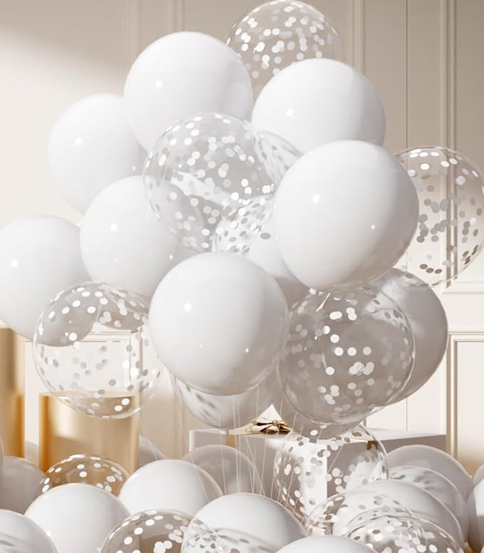 AULE 42Pcs Latex 12 Inch White Confetti Balloons Set | White Party Balloons by AULE