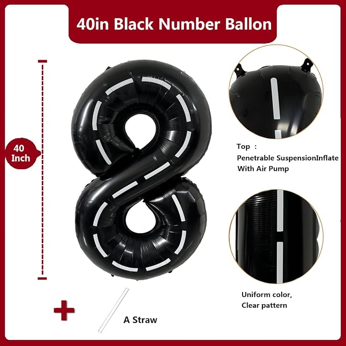 40 Inch Race Car Black Number Balloons Race Car Birthday Party Balloons Large - Image 2