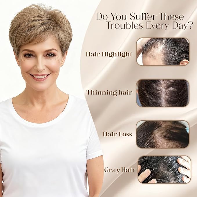 Short Hair Topper for Thinning Hair 4 Inch Short Pixie Cut Toppers Pieces Natural Curly Synthetic Wiglets Hairpieces (Blonde with Highlights, 4 inch)