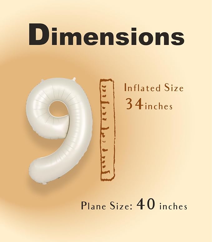 SUWEN 40 Inch Cream White Large 9 Balloon Numbers Big Foil Helium 0-9 | Jumbo - Image 4