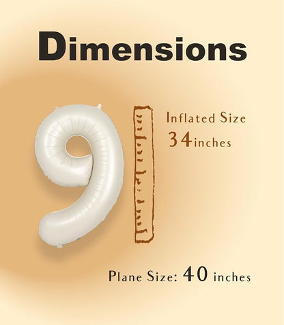 SUWEN 40 Inch Cream White Large 9 Balloon Numbers Big Foil Helium 0-9 | Jumbo - Image 4