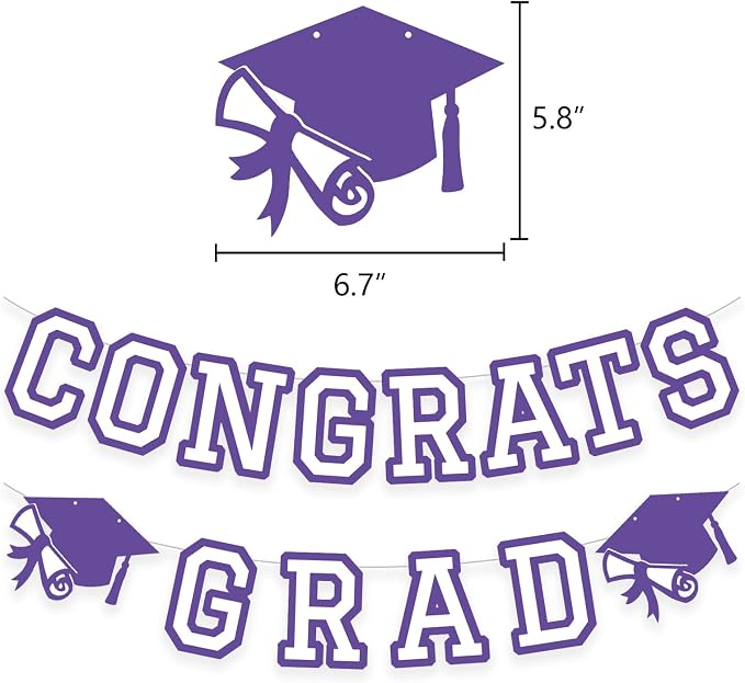 Congrats Grad Banner Graduation Party Banner Decoration Hanging Garland High - Image 2