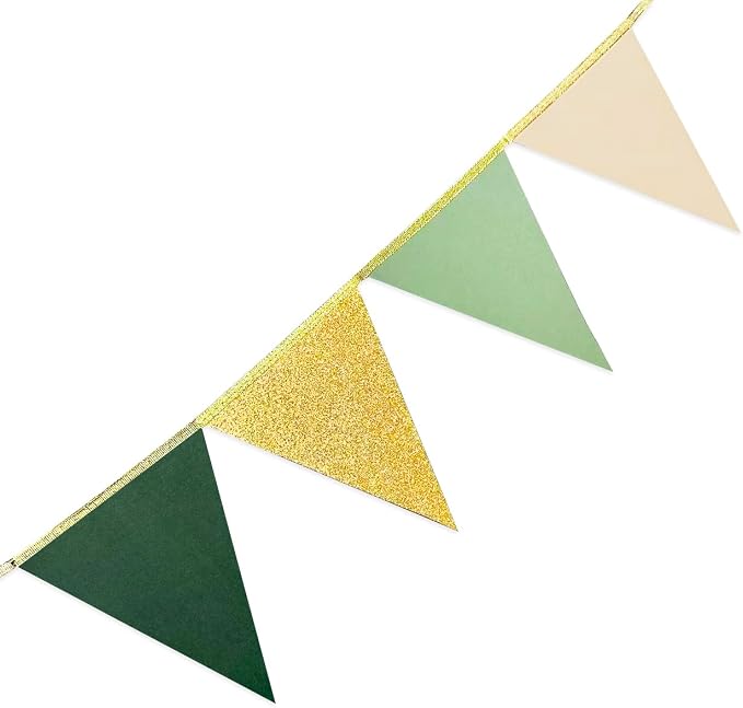 Sage Green Gold Party Decorations Pennant Banner Flag Olive Green Cream Beige - Image 6