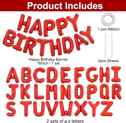 TONIFUL 65 Pcs 16 Inch Red Happy Birthday Balloons and 2 Sets A-Z Foil Letters - Image 2