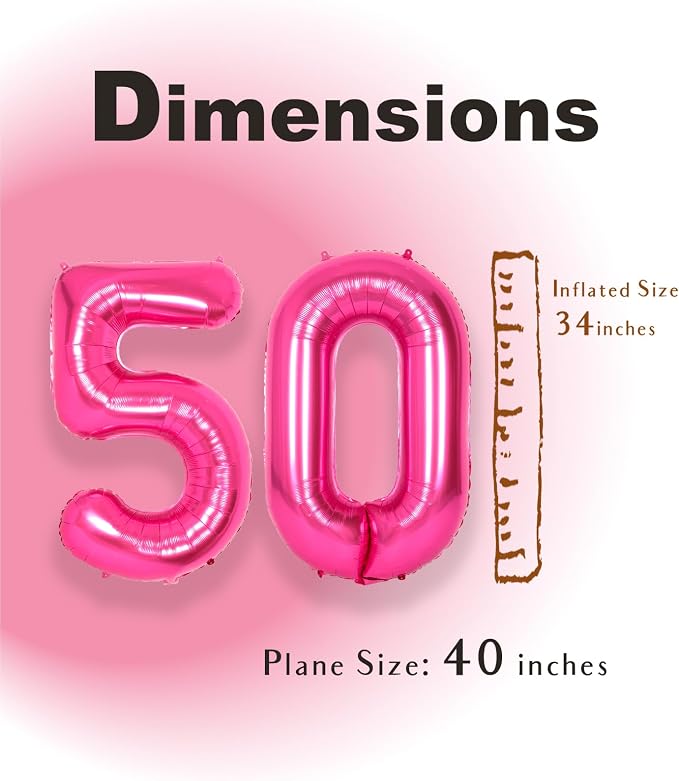 SUWEN 40 Inch Large Hot Pink 50 Balloon Numbers Big Foil Helium Number Balloons - Image 4