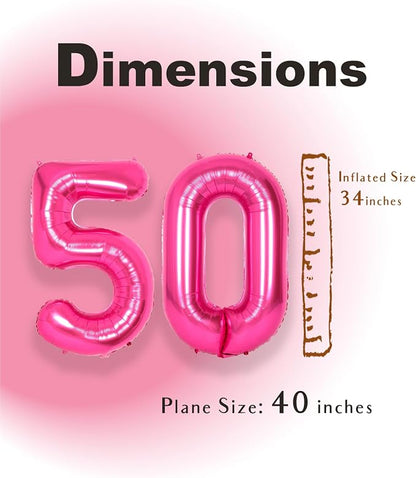 SUWEN 40 Inch Large Hot Pink 50 Balloon Numbers Big Foil Helium Number Balloons - Image 4
