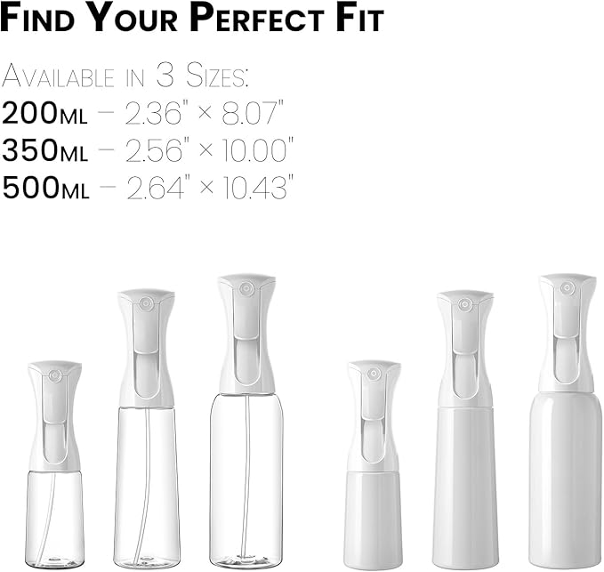 Mistifi Fine Mist Spray Bottle for Hair – Continuous Refillable Mister for Hairstyling, Barber, Salon, Beauty, Skincare, Pets –(200ml 1Pc, White bottle)