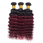 Burgundy Bundles Human Hair 99j Deep Wave Bundle 18 20 22 Inch Brazilian Virgin Remy Hair Extensions Niegmeag 2 Tone Black and Red Deep Wave Bundles Double Weft Hair Weave 300g
