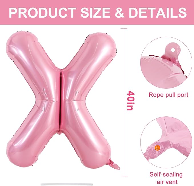 TONIFUL 40 Inch Large Pink Letter X Balloons Giant Foil Mylar Alphabet Balloon - Image 2