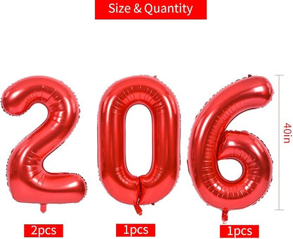 TONIFUL 2026 Graduation Balloons 42Inch Red 2026 Number Balloons Aluminum Foil - Image 2