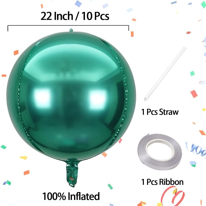 10 Pcs 22 Inch Green Mylar Balloons, Large 4D Giant Round Foil Balloon Big - Image 4