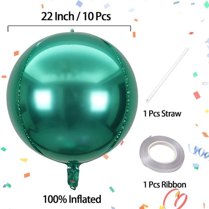 10 Pcs 22 Inch Green Mylar Balloons, Large 4D Giant Round Foil Balloon Big - Image 4