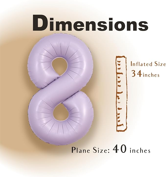 SUWEN 40 Inch Light Purple Lavender Big 8 Balloon Number Foil Helium 0-9 | 8th - Image 2