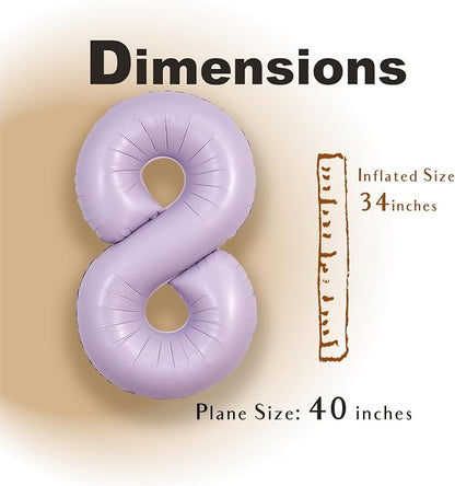SUWEN 40 Inch Light Purple Lavender Big 8 Balloon Number Foil Helium 0-9 | 8th - Image 2