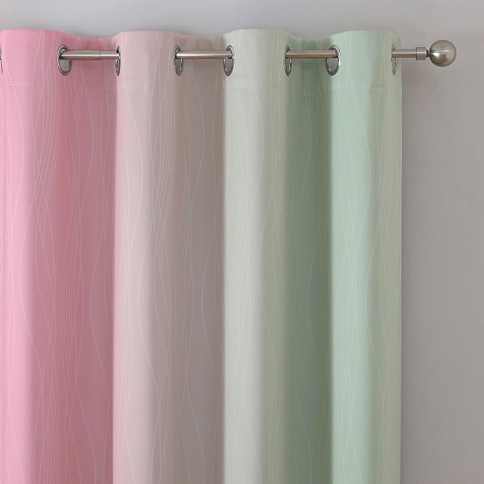 Sage Green and Pink Blackout Curtains 84 Inches Long - Image 4
