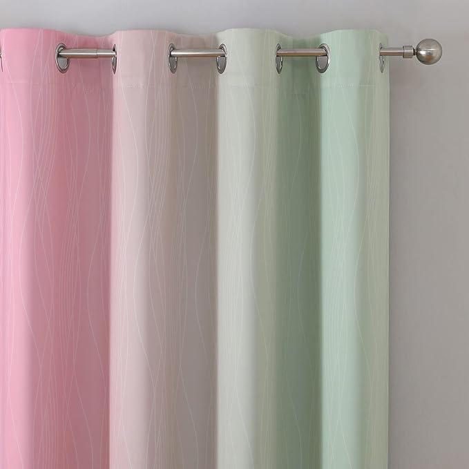 Sage and Pink Blackout Curtains 54 Inch Length, Light Blocking Gradient Grommet - Image 4