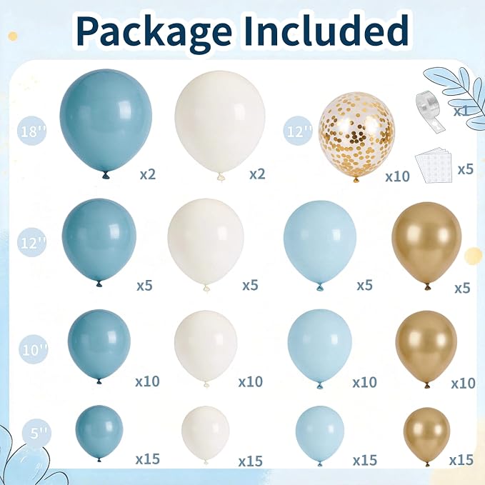 Dusty Blue Balloon Arch Kit, Sand White, Different Size | Latex Balloon - Image 2