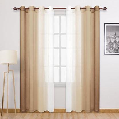 DWCN Taupe Faux Linen Ombre Sheer Curtains by DWCN