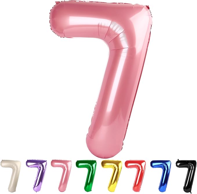 7 Balloon Numbers Party Decorations, 40In Pearl Pink Balloons by Mluchee