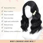 Black Wig for Women, 18 Inch Middle Part Wavy Curly Wigs Synthetic Heat Resistant Soft deep wave Wig for Women Daily Use (Black, 18 Inch)