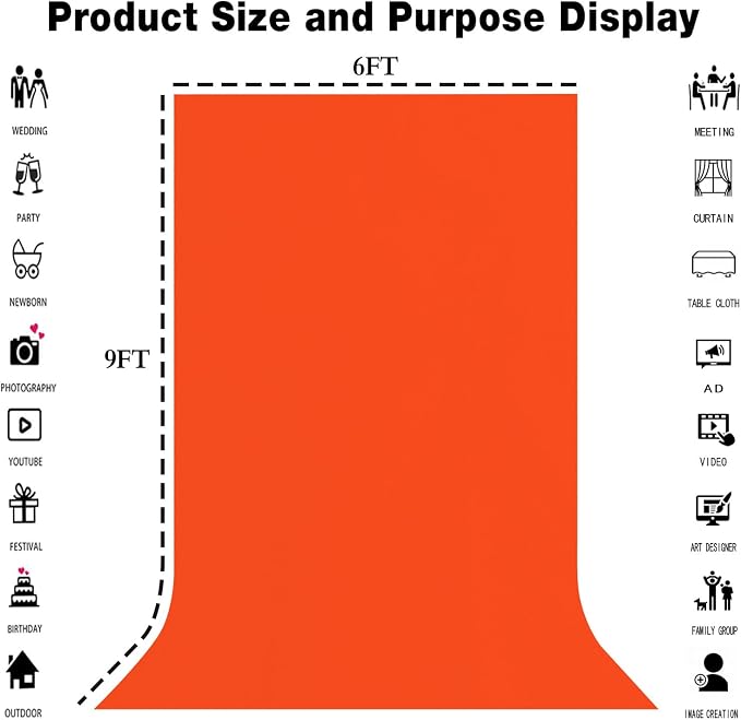 Orange Photography Backdrop for Photoshoot, Fabric 6x9ft | Polyester Studio - Image 3