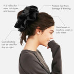 9.5 inch Silk Scrunchies Oversized Scrunchie Jumbo Scrunchies Giant Silk Scrunchie Extra Large Satin Thick Elastic Fluffy Hair Ties for Women and Girls 3 Pack (Black)