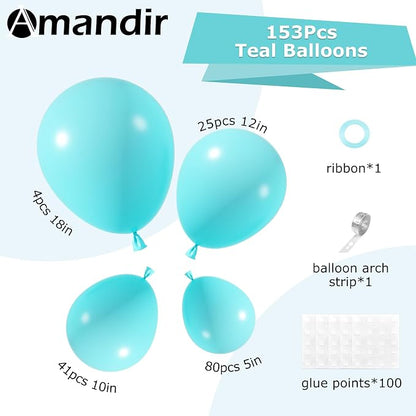 Amandir 153Pcs Teal Balloons Arch Garland Kit Different Size 18 12 10 5Inch | - Image 3