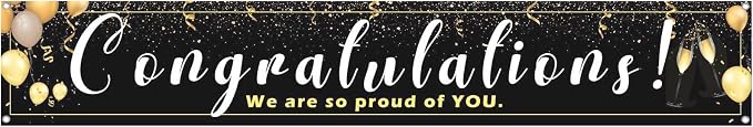 Large Congratulations Decoration Banner Graduation Yard Sign Banner Black Gold by Unknown