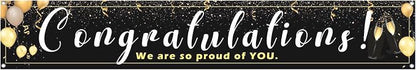 Large Congratulations Decoration Banner Graduation Yard Sign Banner Black Gold by Unknown