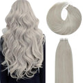 Lacer Hair Extensions Tape in Human Hair Real Hair Silver Seamless Skin Wefts Tape-on Remy Hair Extensions Light Grey Tape in Hair Extensions Invisible Double Sided Tape Ins 16 Inch 20Pcs