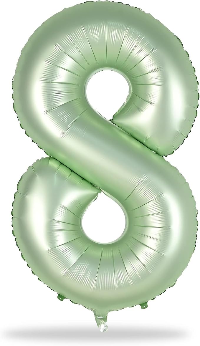 Sage Green Balloon Number 8, 40 Inch Large Self Inflating Foil Number Balloons - Image 9
