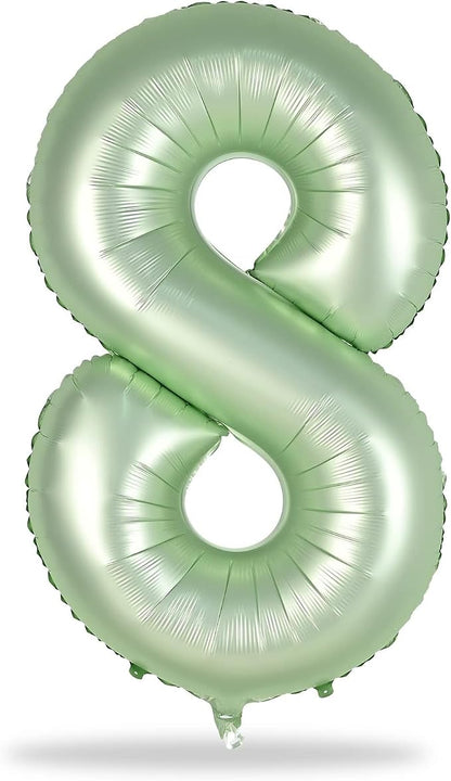 Sage Green Balloon Number 8, 40 Inch Large Self Inflating Foil Number Balloons - Image 9