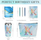 Personalized Gifts Monogrammed Birthday Gifts for Women, Soul Sister Bachelorette Party Wedding Christmas Initial 20 oz Tumbler, Makeup Bag Cup Pens Journal Notebook 6 Set, (Aesthetic Blue Flower K)