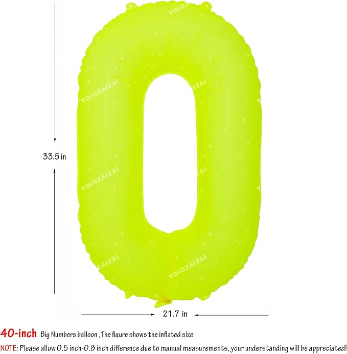 40 IN Fluorescent Yellow Number 0 Balloon Neon Yellow 0 Foil Balloon | - Image 2