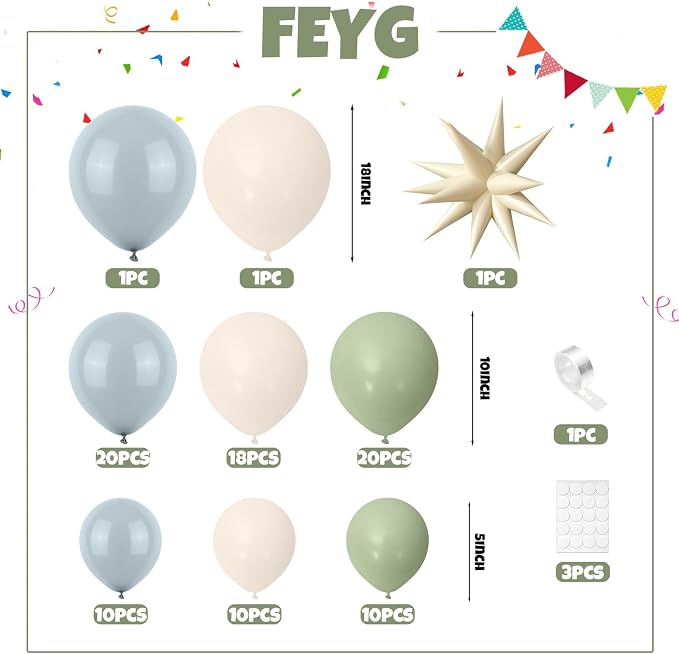 Dusty Blue Green Balloon Garland Arch Kit, Avocado Green Mist Blue White Sand - Image 2